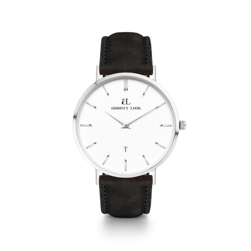 Men's Black Leather Kensington 40 (Silver/White)
