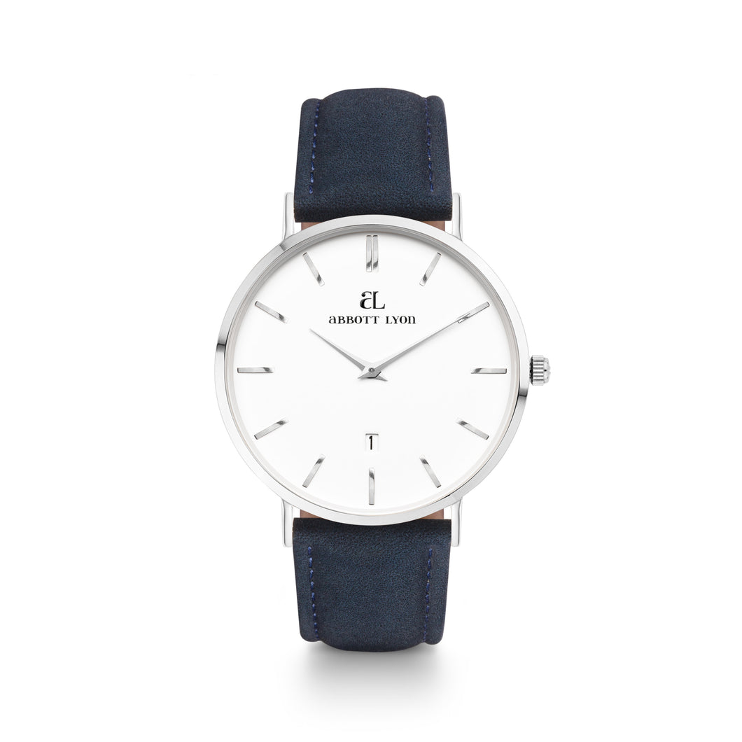 Men's Navy Leather Kensington 40 (Silver/White)