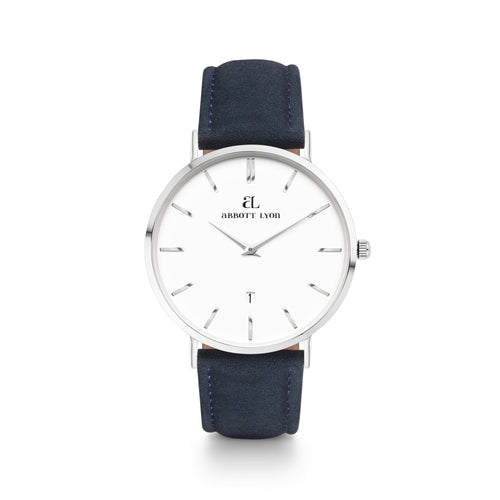 Navy Leather Kensington 40 (Silver/White)