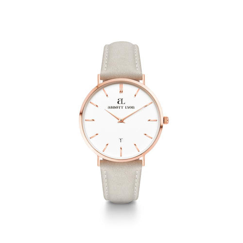 Mist Grey Leather Rose Gold Kensington 34 (Rose/White)