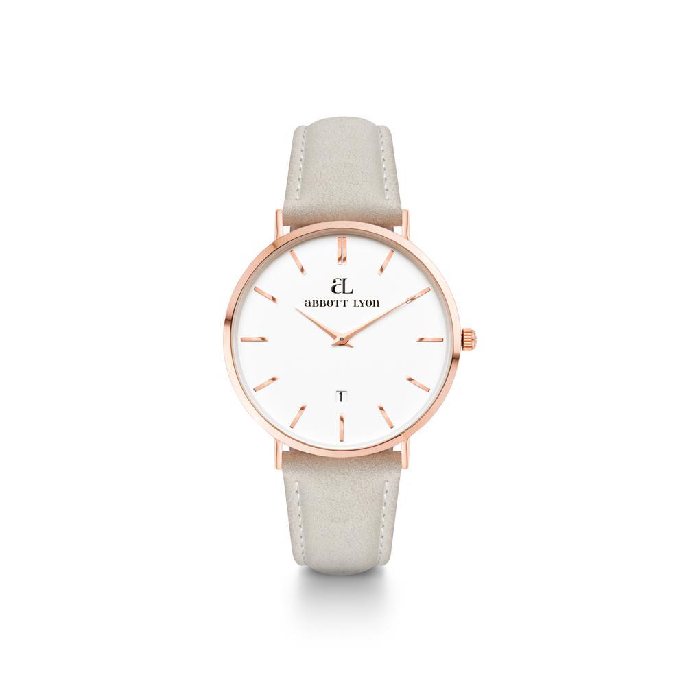 Mist Grey Leather Rose Gold Kensington 34 (Rose/White)